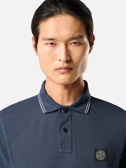 Stone Island Stretch Organic Cotton Pique Compass Patch Polo Shirt in Slate Blue