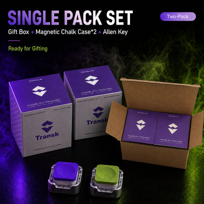 Transk Magnetic Billiard Chalk Two-Pack Gift Set – Purple & Green Chalk with 2 Magnetic Chalk Cases