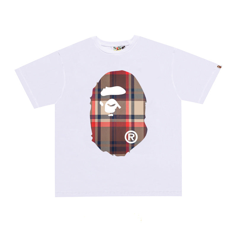 D111 Plaid Ape Head Graphic T-Shirt - White
