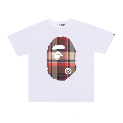 D111 Plaid Ape Head Graphic T-Shirt - White
