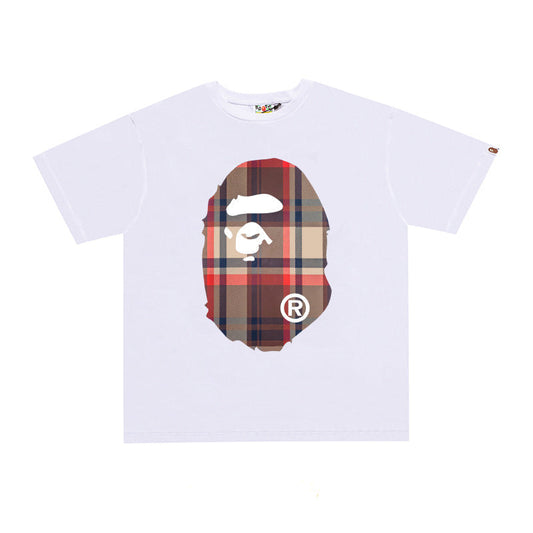 D111 Plaid Ape Head Graphic T-Shirt - White