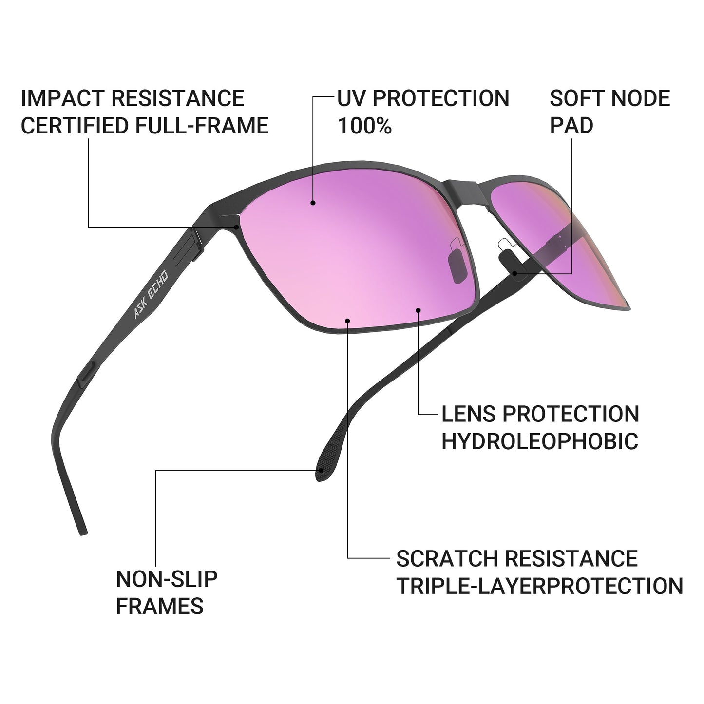 Ask Echo Golf Black Metal Frame Sunglasses / Pink