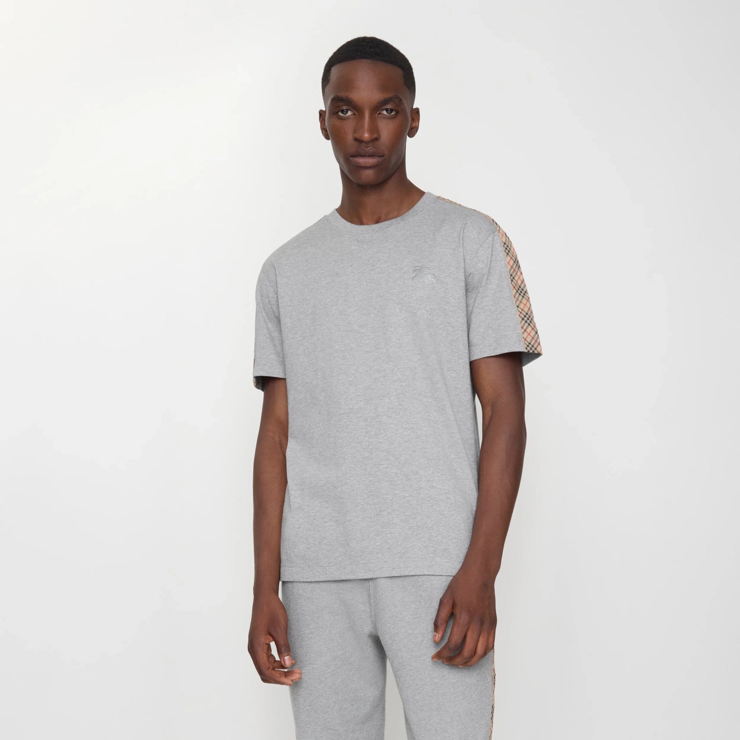Burberry Check Trim T-Shirt in Pale Grey
