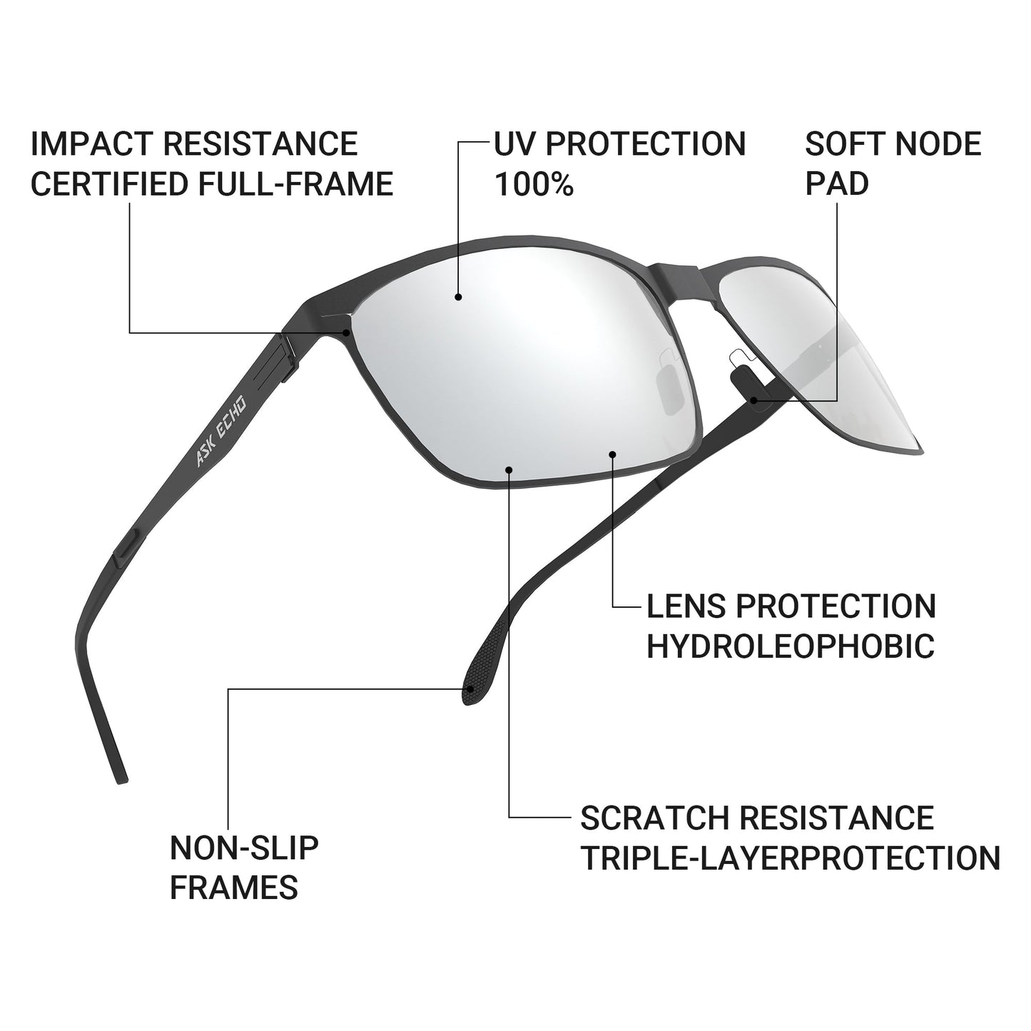 Ask Echo Golf Black Metal Frame Sunglasses / Silver