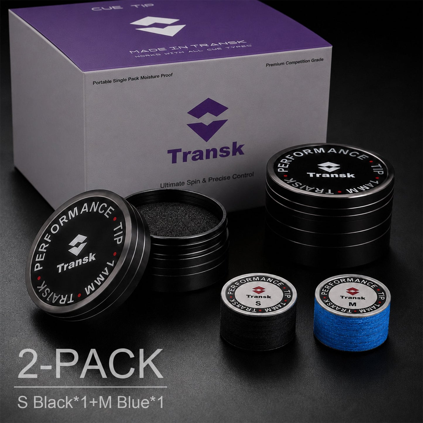 Transk 10-Layer Imported Top-Grain Pigskin Billiard Cue Tips – Soft & Medium 2-Pack