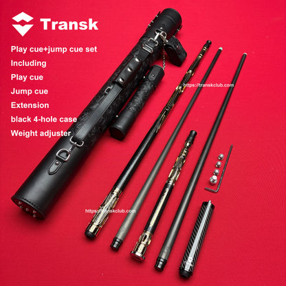 Transk Play cue+jump cue set with  4-hole case (red purple black gold color choice)12.5/11.8mm tip