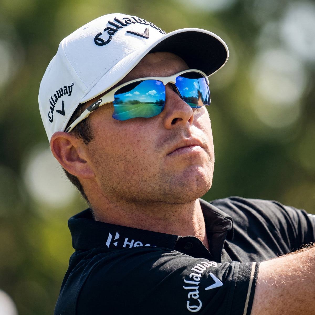 Ask Echo Golf White Half Frame Sunglasses / Revo Blue