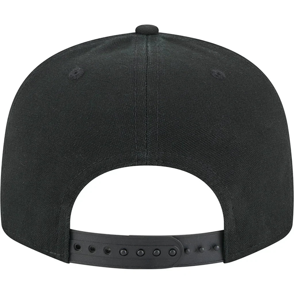New Era Golden State Warriors Cotton Canvas 9FIFTY Split Panel Trucker Hat-Black/Black