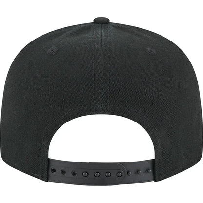 New Era Golden State Warriors Cotton Canvas 9FIFTY Split Panel Trucker Hat-Black/Black