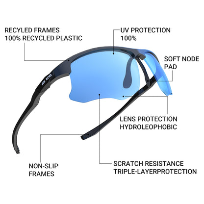Ask Echo Golf Black Half Frame Sunglasses / Revo Blue