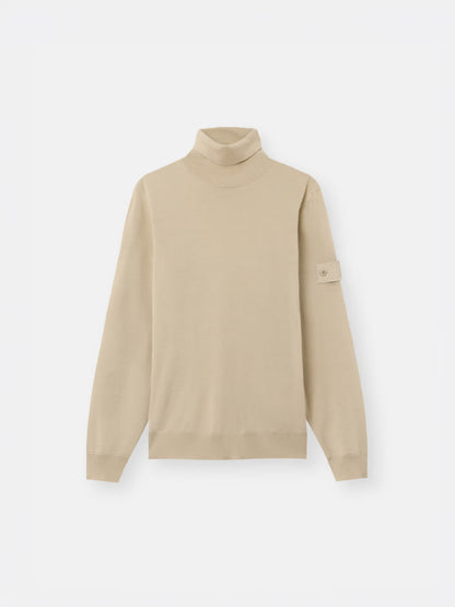 Stone Island Ghost Light Pure RWS Wool Turtleneck Jumper in Beige