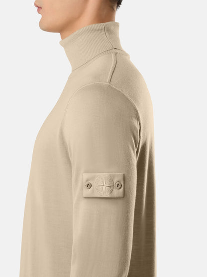 Stone Island Ghost Light Pure RWS Wool Turtleneck Jumper in Beige