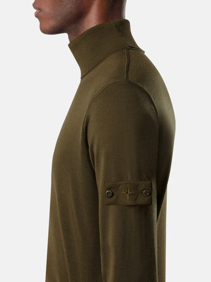 Stone Island Ghost Light Pure RWS Wool Turtleneck Jumper in Military Green