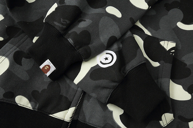BAPE classic multi-color embroidery hooded cardigan