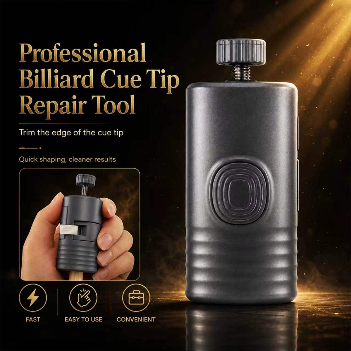 3-Piece Professional Pool Cue Tip Repair Tool Set – Tip Trimmer, Curvature Shaper & Ferrule Leveler