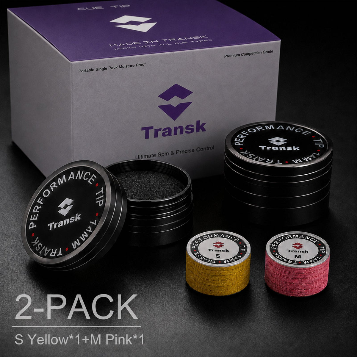 Transk 10-Layer Imported Top-Grain Pigskin Billiard Cue Tips – Soft & Medium 2-Pack