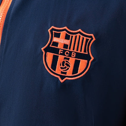 Barcelona Windbreaker 2025/26 Navy Blue & Orange Football Soccer Jacket