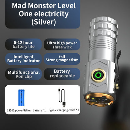 EDC Flashlight Triple LED Magnetic Waterproof Pocket Clip Compact Camping Torch