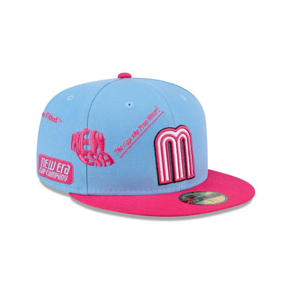 New Era Mexico Anniversary Logos 59FIFTY Fitted Hat-Sky Blue/Pink