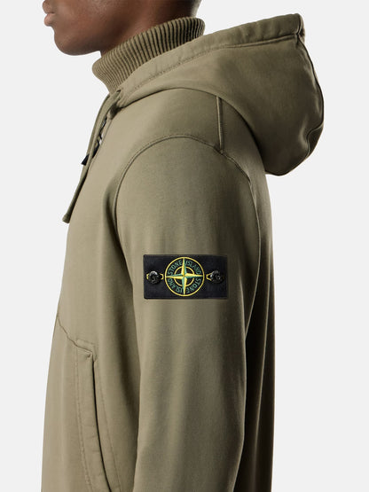 Stone Island Organic Cotton Fleece Zip-Up Hoodie in Military Green