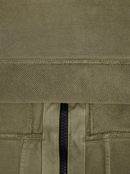 Stone Island Organic Cotton Fleece Zip-Up Hoodie in Military Green