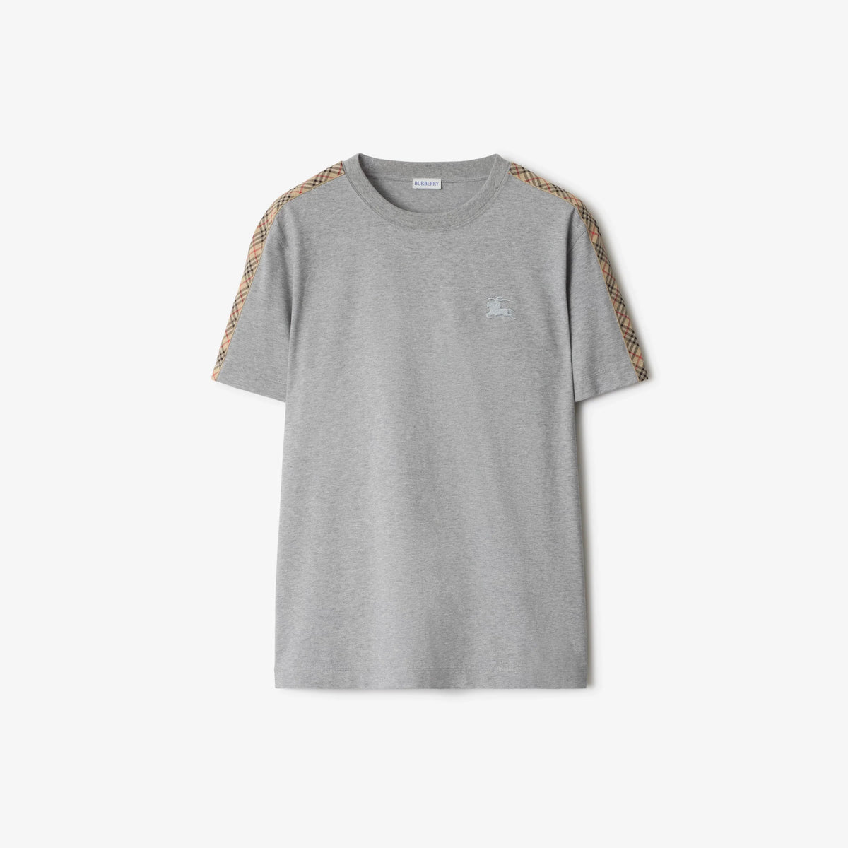Burberry Check Trim T-Shirt in Pale Grey