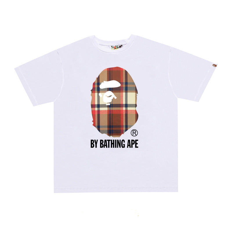 D114 Plaid Ape Head Graphic T-Shirt - White