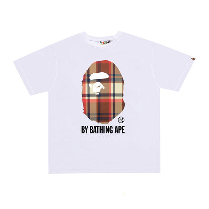D114 Plaid Ape Head Graphic T-Shirt - White