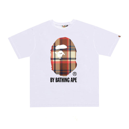 D114 Plaid Ape Head Graphic T-Shirt - White