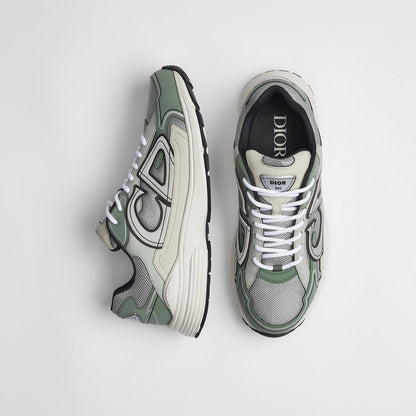 Dior B30 Countdown Sneaker in Gray Technical Mesh with Cedar Green, Gray and Cream Technical Fabric