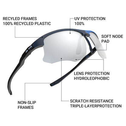 Ask Echo Golf Black Half Frame Sunglasses / Silver