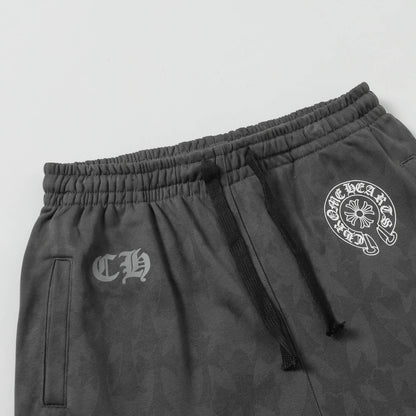 Chrome Hearts Men Designer Wide Leg Jeans Vintage Black with Quilted Texture and Distressed Hem 1115