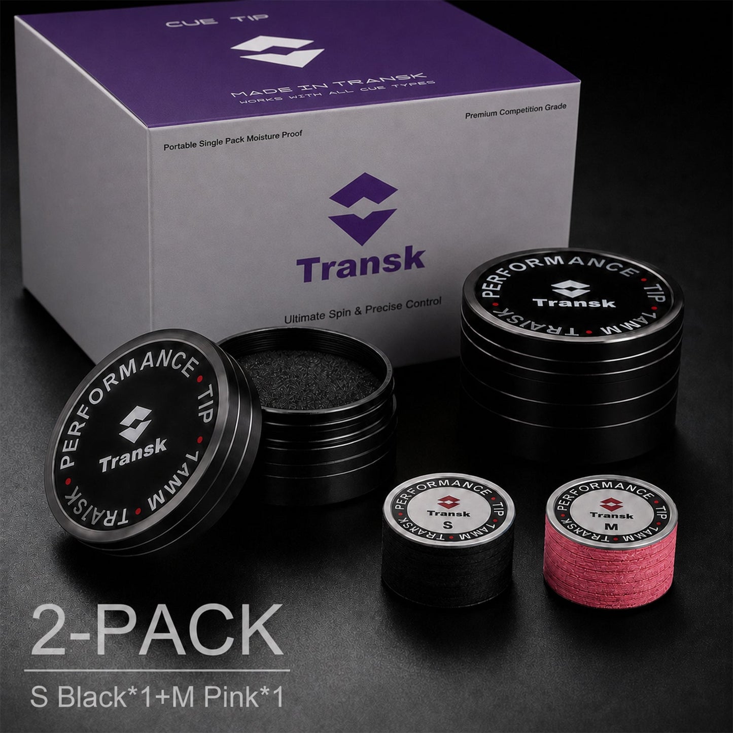 Transk 10-Layer Imported Top-Grain Pigskin Billiard Cue Tips – Soft & Medium 2-Pack