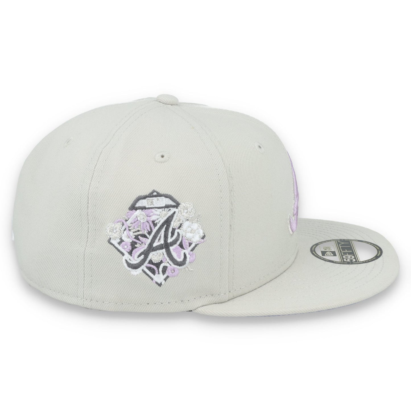 New Era Atlanta Braves Floral Side Patch 59FIFTY Fitted Hat-Stone/Lavender