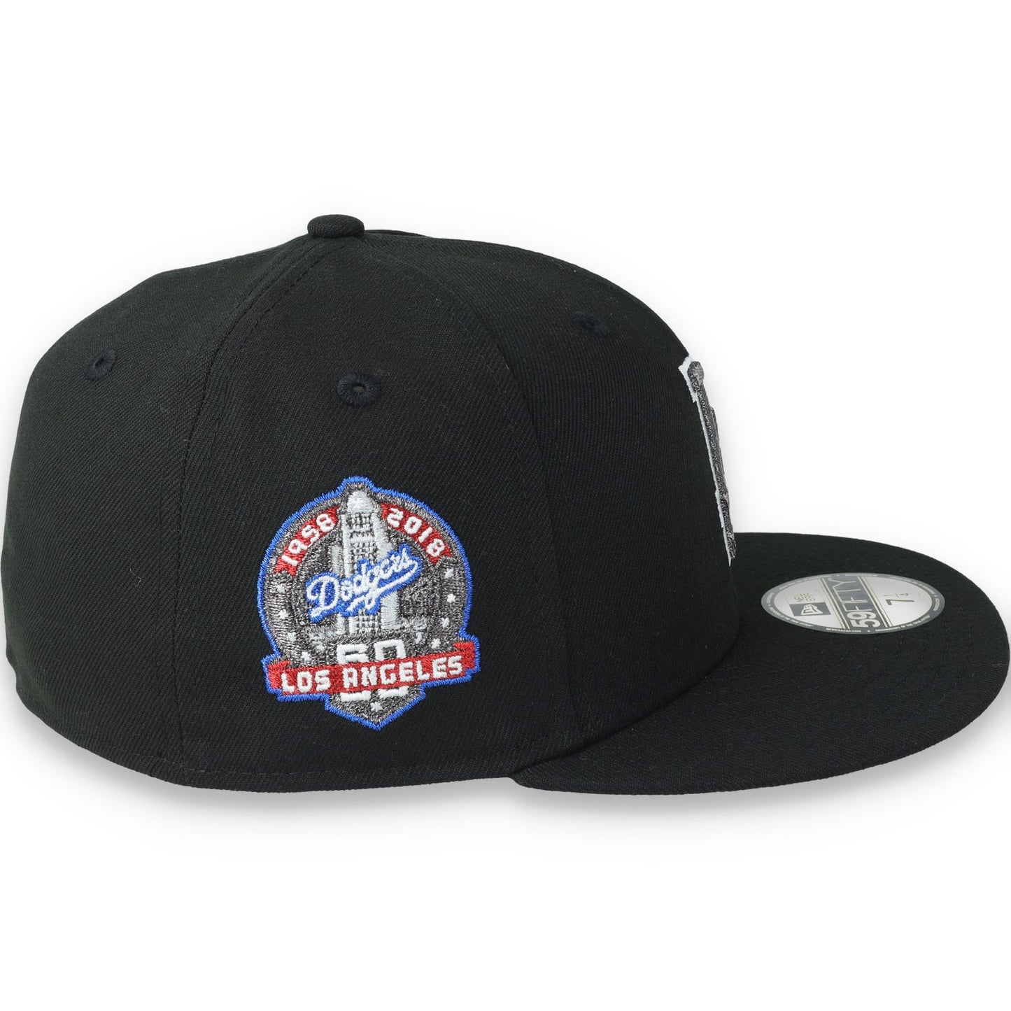 New Era Los Angeles Dodgers 60th Anniversary Side Patch 59FIFTY Fitted Hat-Metallic Grey/Black