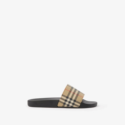 Burberry Furley Check Slides in Archive Beige