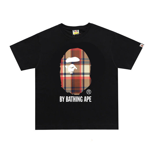 D114 Plaid Ape Head Graphic T-Shirt - Black