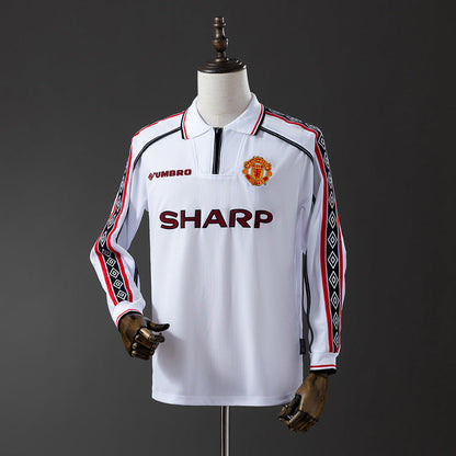 Manchester United Jersey 1998-99 Home White Retro Kit Long Sleeves