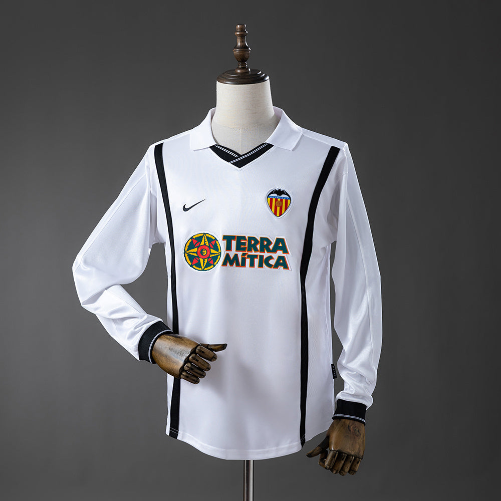 Valencia Home Jersey 2000-01 Retro Long Sleeves Football Kit Soccer Shirt