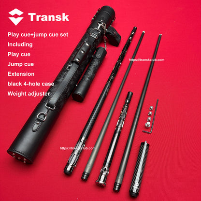 Transk Play cue+jump cue set with  4-hole case (red purple black gold color choice)12.5/11.8mm tip