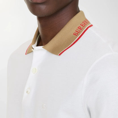 Burberry Evan Check Trim Polo Shirt in Chalk
