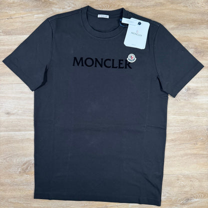 Moncler Flocked Logo Cotton T-Shirt in Black