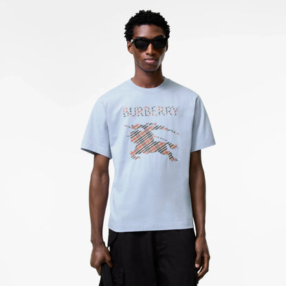 Burberry Cross Stitch Knight Cotton T-Shirt in Sunbleached Blue