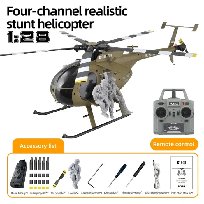 RCERA C189S MD500 Little Bird 1/28 Scale 6CH Dual Brushless Optical Flow RC Military Helicopter RTF