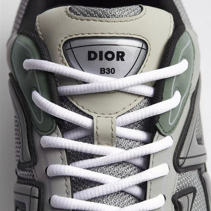 Dior B30 Countdown Sneaker in Gray Technical Mesh with Cedar Green, Gray and Cream Technical Fabric