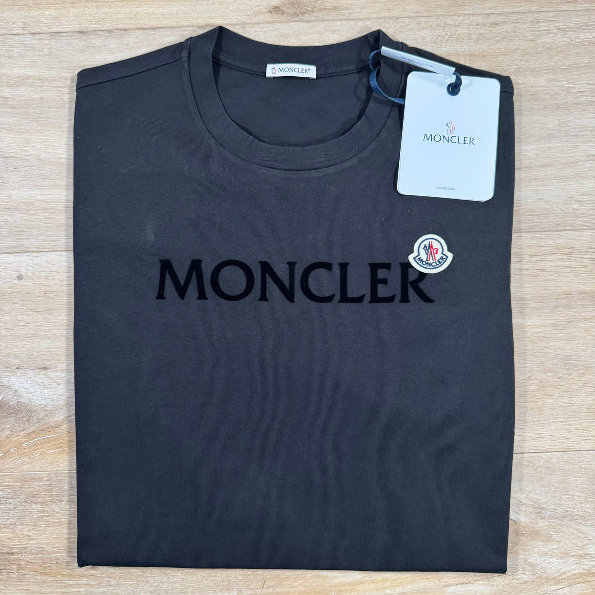 Moncler Flocked Logo Cotton T-Shirt in Black