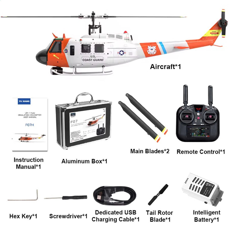 YUXIANG F07S RC Helicopter Huey UH-1D Coast Guard Scale GPS Intelligent Control System