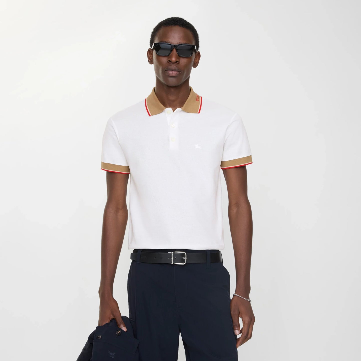 Burberry Evan Check Trim Polo Shirt in Chalk