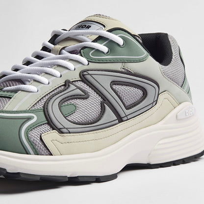 Dior B30 Countdown Sneaker in Gray Technical Mesh with Cedar Green, Gray and Cream Technical Fabric