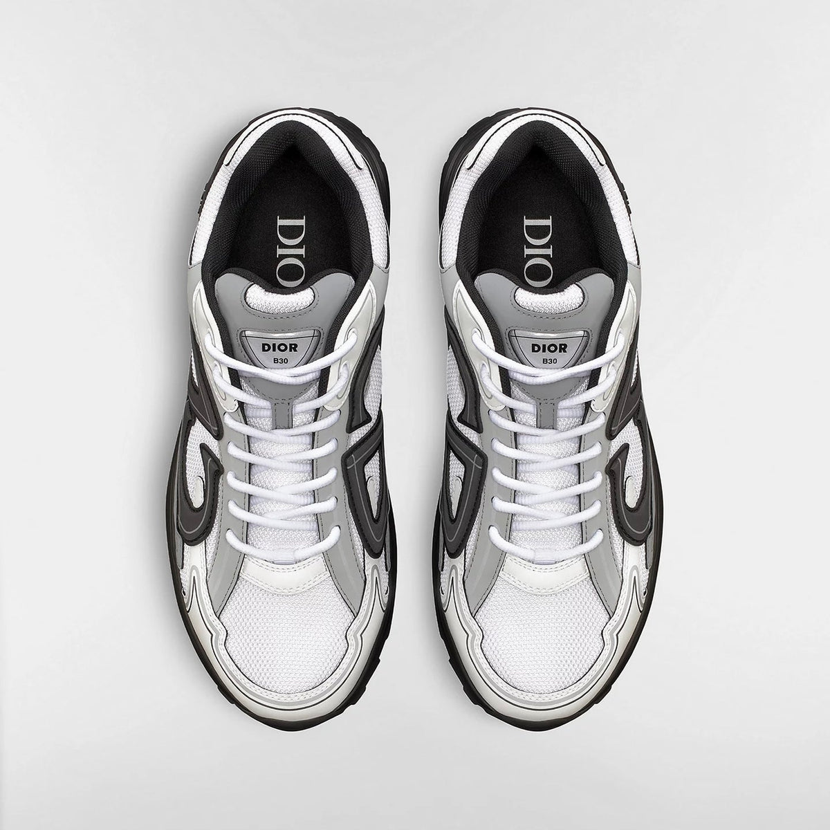Dior B30 Countdown Sneaker in White Technical Mesh and White and Grey Technical Fabric